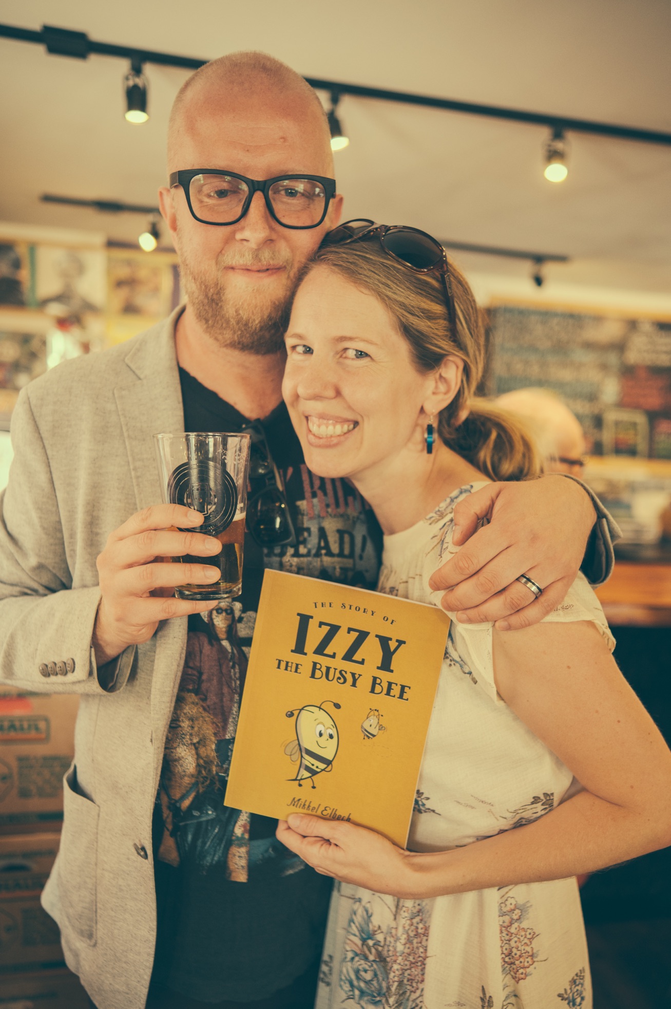Release party photo — Mikkel Elbech with his wife and the voice of Sheila, Mary Elbech